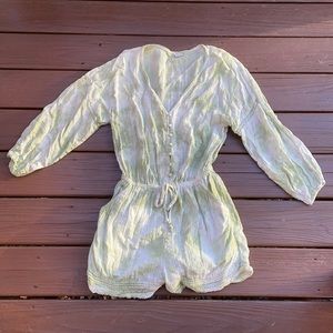 Aerie green tie dye long sleeve romper, size Medium